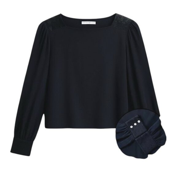 Alice + Olivia Silk Lace Detail Blouse Black S Designer Luxury Top - Picture 1 of 8